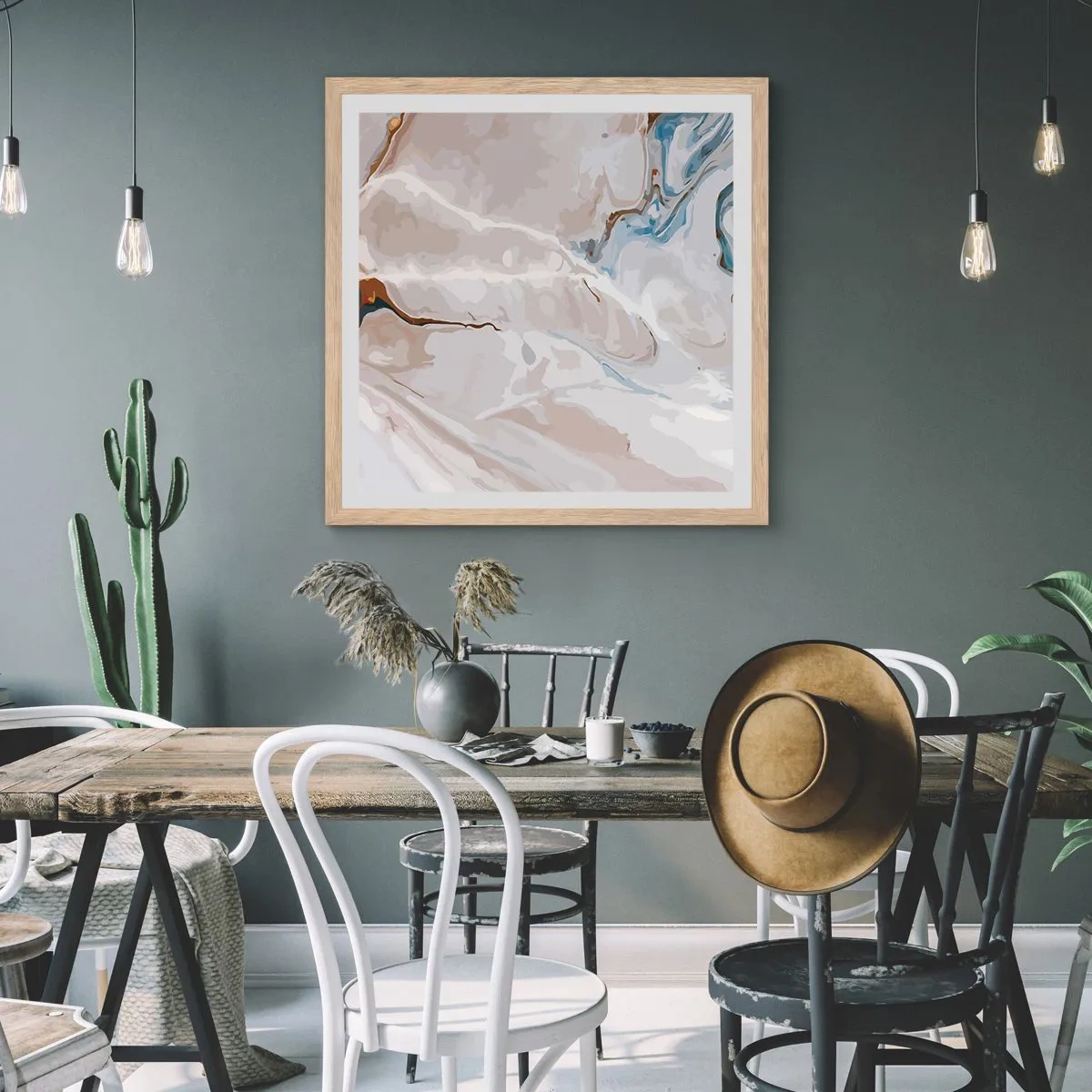 Poszter világos tölgy keretben - Kék kanyarog a fehér alatt - 60x60 cm