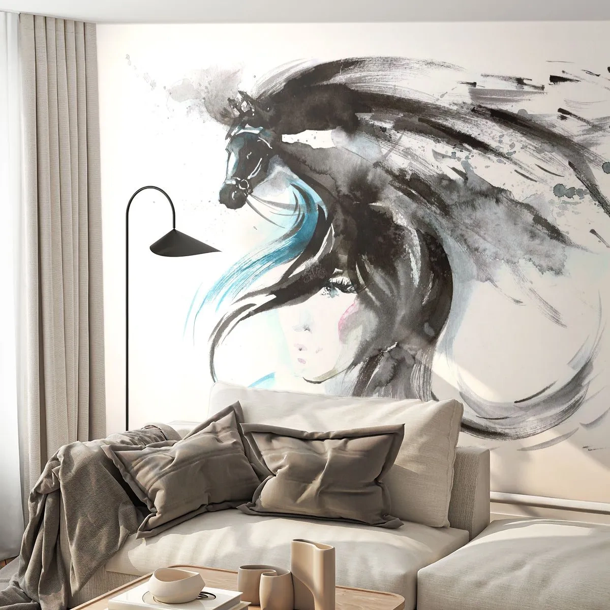 Fotótapéta Premium Sand - Fekete Herceg Vágtája - Állatok, Ló, Grafika - 250x175 cm