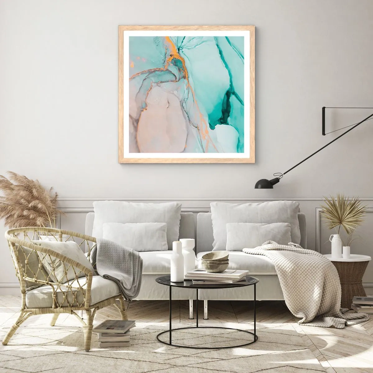 Poszter világos tölgy keretben - Formák és színek tánca - 60x60 cm