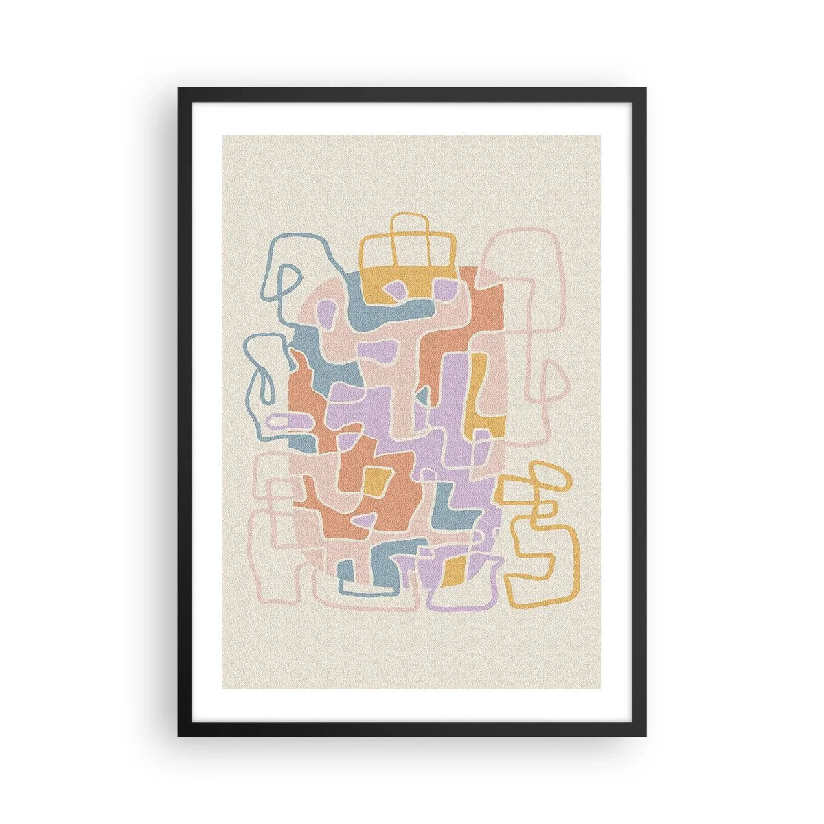 Poszter fehér keretben - Színes absztrakció szabálytalan vonalakkal világos háttéren - 50x70cm - Labirintus - egy örömteli kaland - Modern fali dekoráció nappalihoz és hálószobához ARTTOR