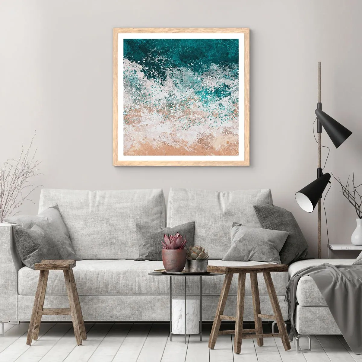 Poszter világos tölgy keretben - Tengeri történetek - 40x40 cm
