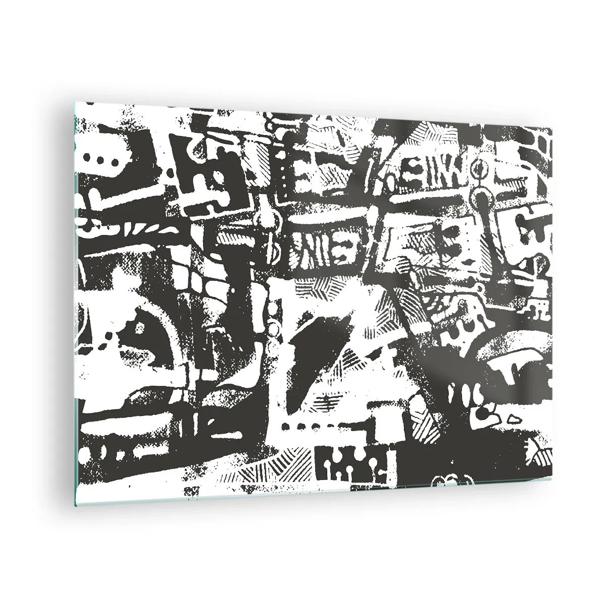 Üveg kép - Fekete-fehér absztrakció geometrikus és technikai motívumokkal - 70x50cm - Rend vagy káosz? - Modern fali dekoráció nappalihoz és hálószobához ARTTOR