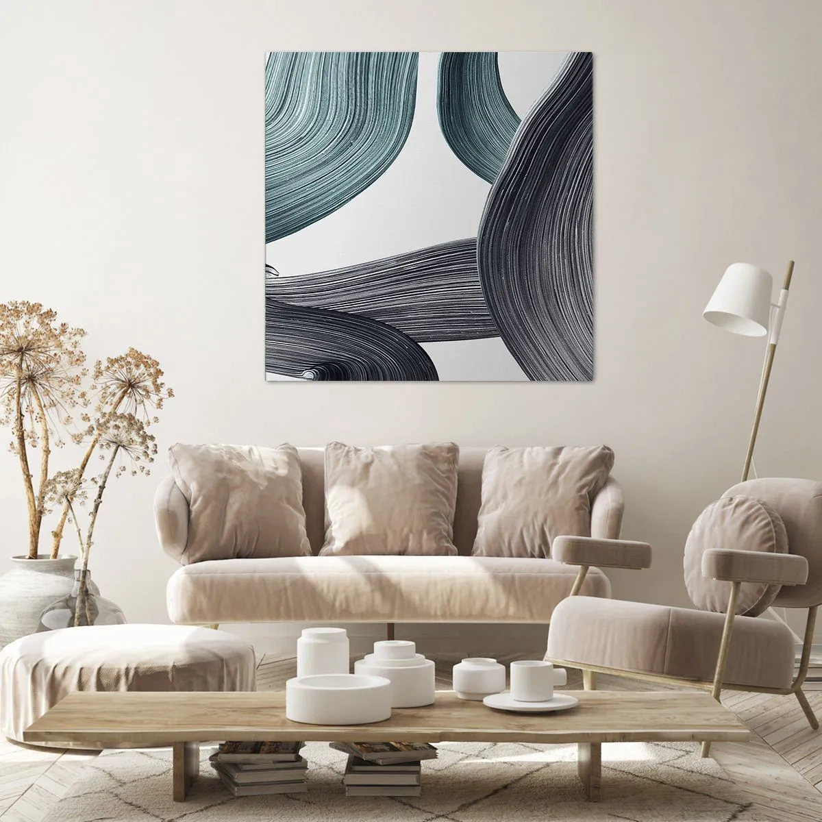 Vászonkép - Smaragdzöld és fekete nyomok - 60x60 cm