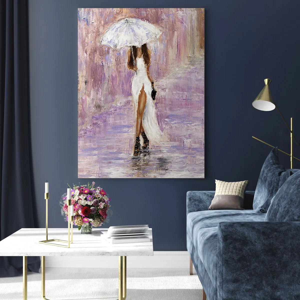 Üveg kép - A liliomos esőben - 50x70 cm