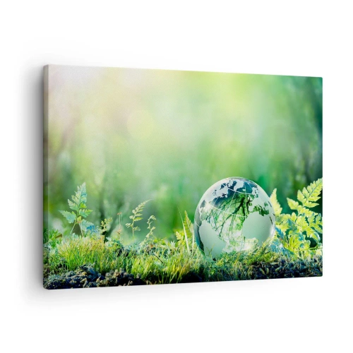 Vászonkép - Egy kristálygömb a természet zöldjében - 70x50cm - A zöld bolygó - Modern fali dekoráció nappalihoz és hálószobához ARTTOR