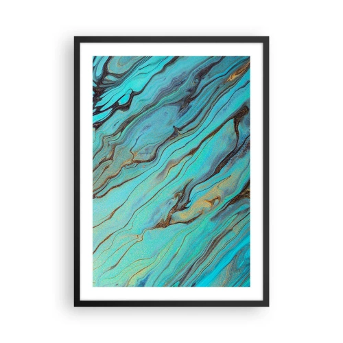 Poszter fehér keretben - Absztrakt minták türkiz és arany árnyalatokban - 50x70cm - Türkiz árapály - Modern fali dekoráció nappalihoz és hálószobához ARTTOR