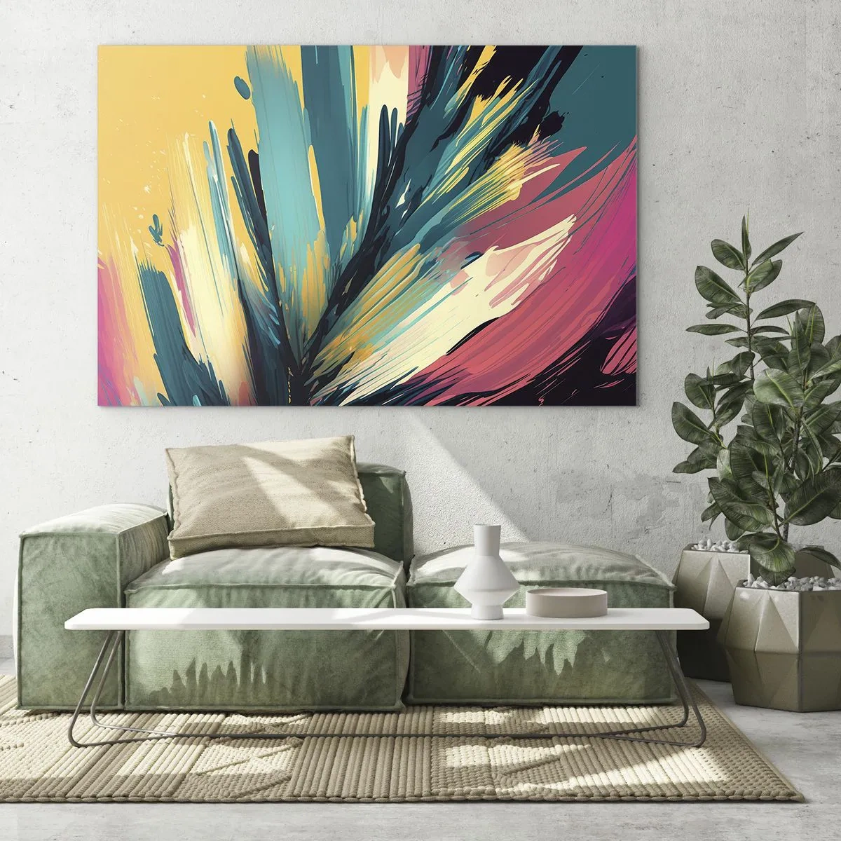 Üveg kép - Dinamikus ecsetvonások élénk színekben - 70x50cm - Kompozíció - az öröm robbanása - Modern fali dekoráció nappalihoz és hálószobához ARTTOR