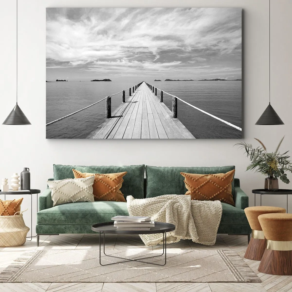 Vászonkép - Egy fa móló vezet a távolba egy nyugodt tenger felett - 70x50cm - Talán egy kirándulás... - Modern fali dekoráció nappalihoz és hálószobához ARTTOR
