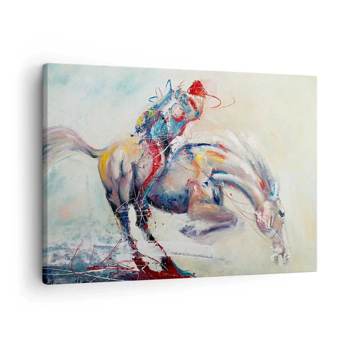 Vászonkép - Egy ló dinamikus képe absztrakt művészi stílusban. - 70x50cm - Várj, megyünk - Modern fali dekoráció nappalihoz és hálószobához ARTTOR