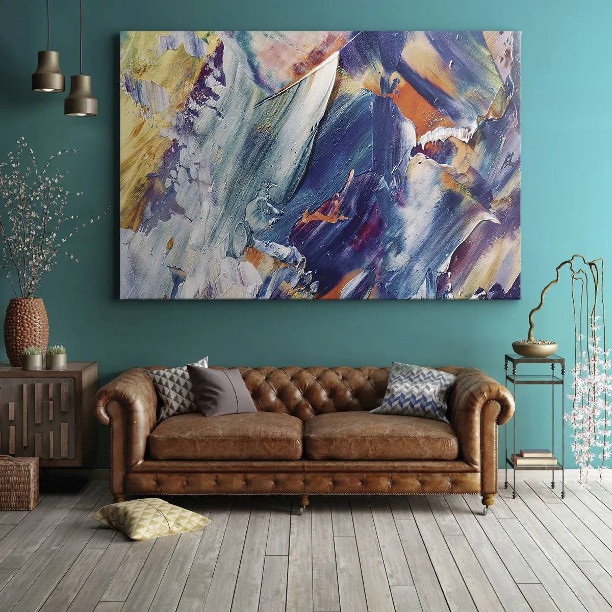 Vászonkép - Színes absztrakció akrilfesték textúrával - 70x50cm - Színkavalkád - Modern fali dekoráció nappalihoz és hálószobához ARTTOR