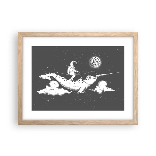 Poszter világos tölgy keretben - Űrlovas - 40x30 cm