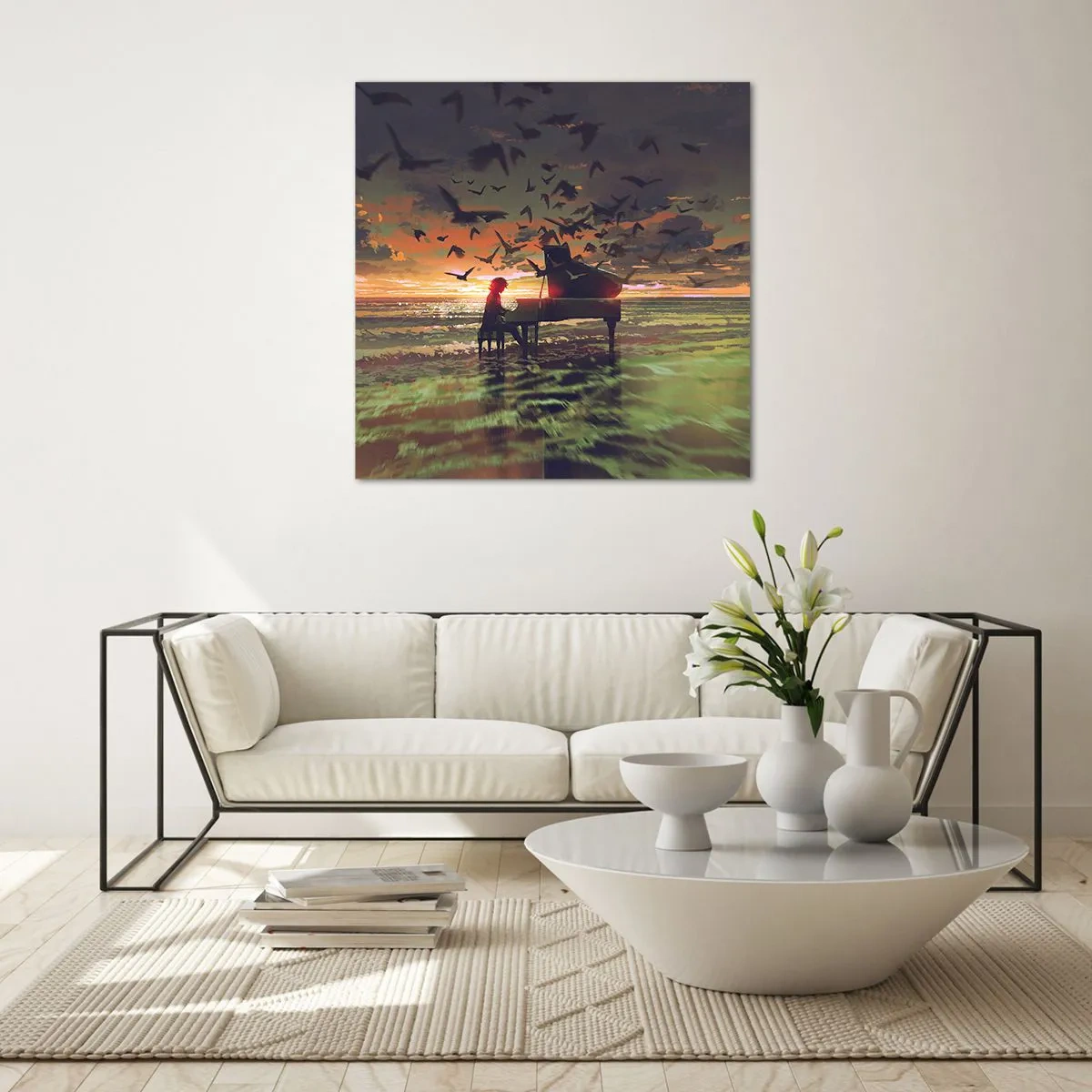 Üveg kép - Koncert zongorára és a hullámokra - 40x40 cm