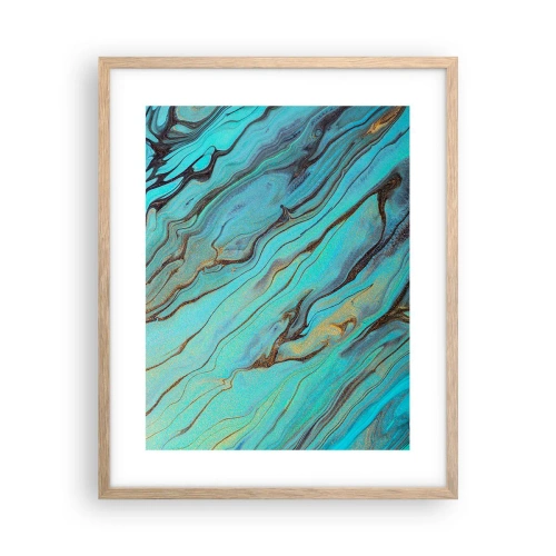 Poszter világos tölgy keretben - Türkiz árapály - 40x50 cm