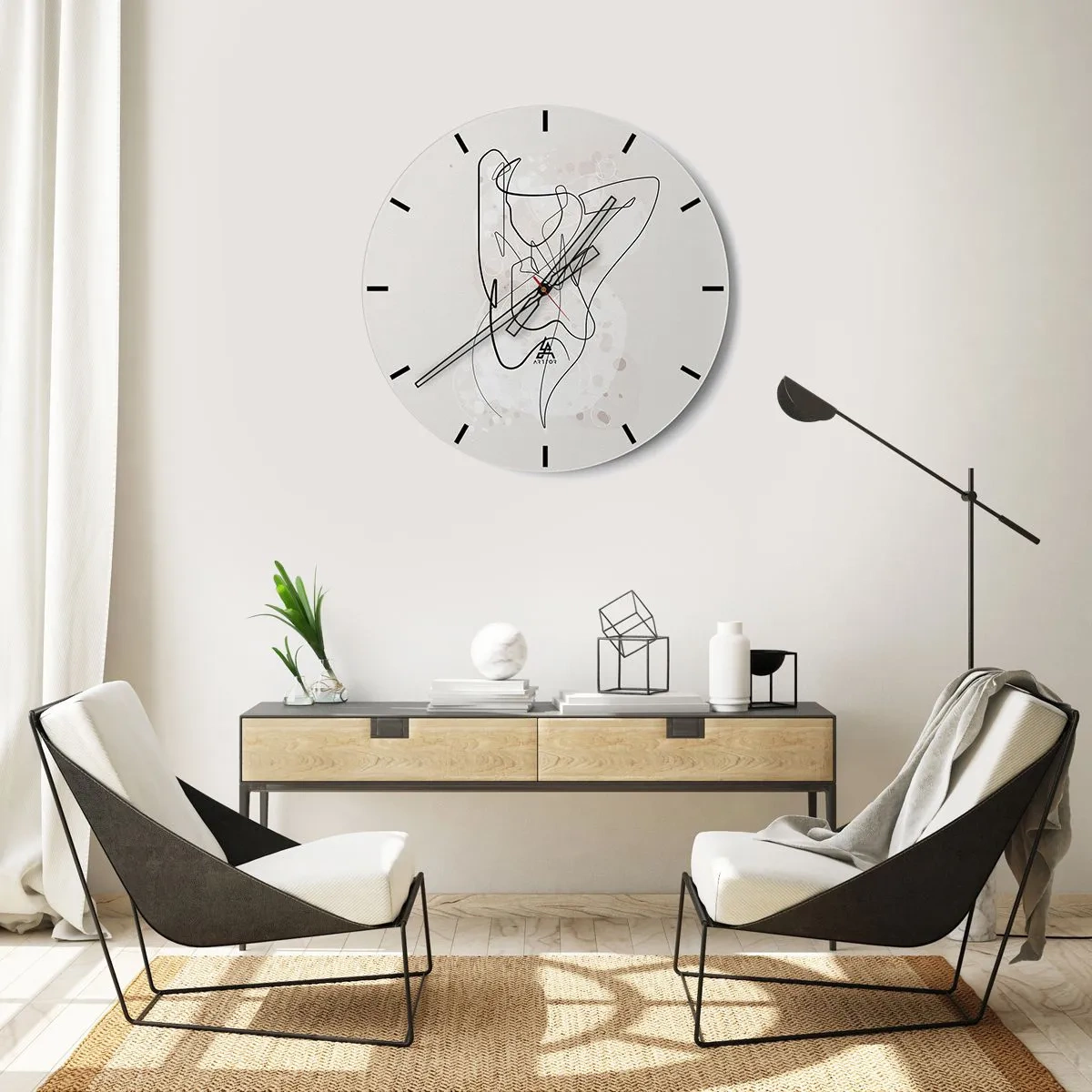 Falióra, Óra - Absztrakt vonalrajz női alak világos háttéren - 30x30cm - A csábítás művészete - Modern fali dekoráció nappalihoz, konyhához és hálószobához ARTTOR