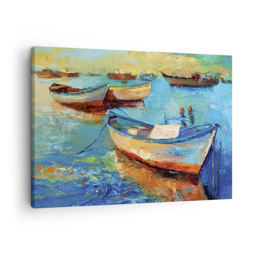 Vászonkép - Színes hajók kikötve a nyugodt vízen - 70x50cm - A déli öbölben - Modern fali dekoráció nappalihoz és hálószobához ARTTOR