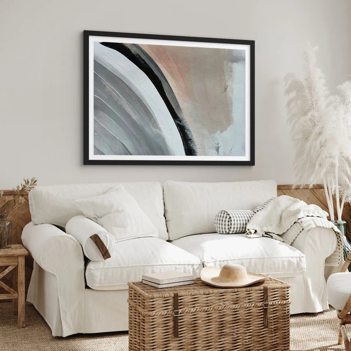 Poszter fehér keretben - Kompozíció: a fekete és szürke íve - 70x50 cm