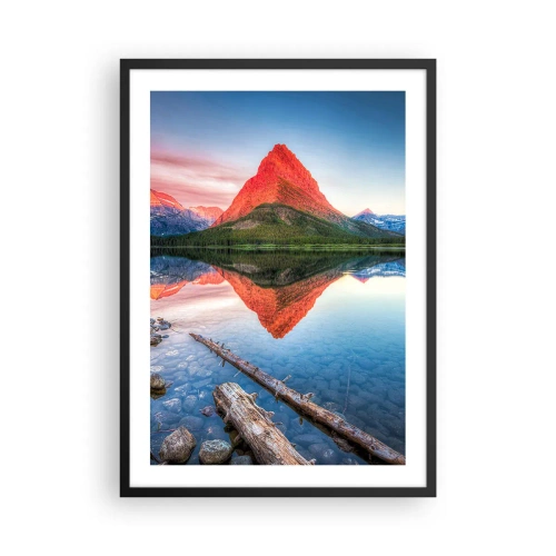 Poszter fehér keretben - Egy hegy tükröződik egy nyugodt tóban - 50x70cm - Forróság és hideg - Modern fali dekoráció nappalihoz és hálószobához ARTTOR