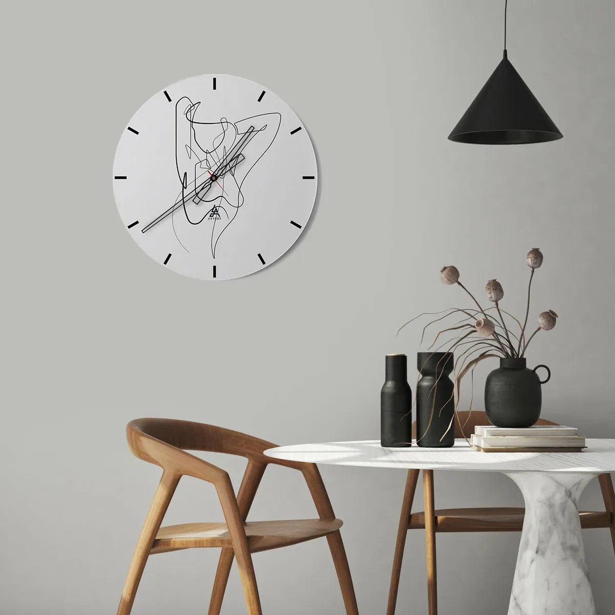 Falióra, Óra - Absztrakt női sziluett minimalista vonalban - 30x30cm - Milyen vagy igazán…. - Modern fali dekoráció nappalihoz, konyhához és hálószobához ARTTOR