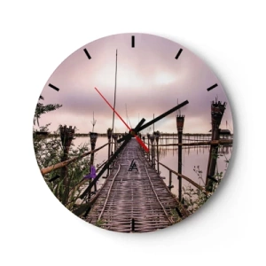 Falióra, Óra - Egy bambuszhíd vezet a nyugodt tó mélyére - 30x30cm - Nyugalom és csend Ázsiában - Modern fali dekoráció nappalihoz, konyhához és hálószobához ARTTOR