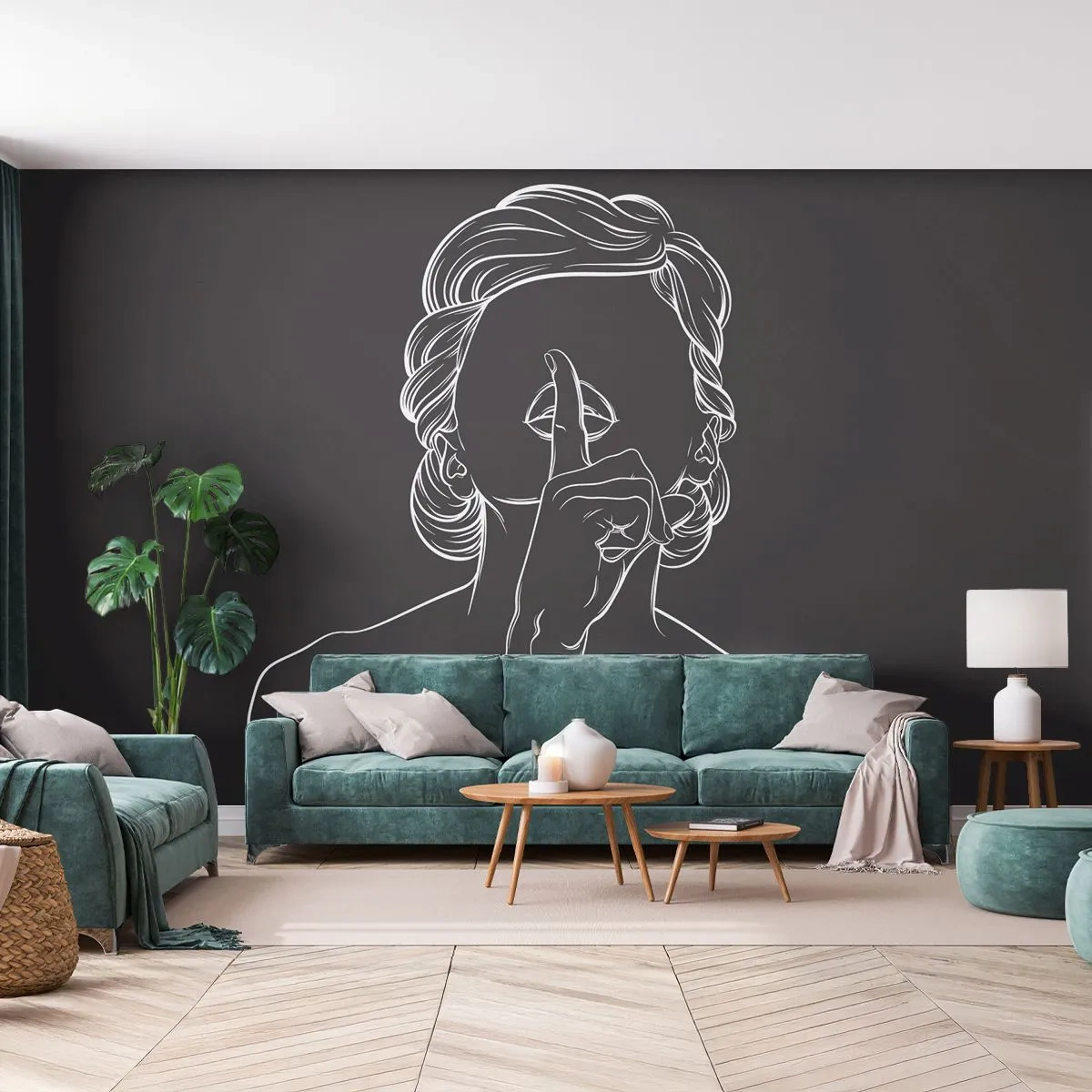Öntapadós Fotótapéta Deluxe Sticker - A szépség csendben virágzik - Nő, Rajz, Vonal - 250x175 cm
