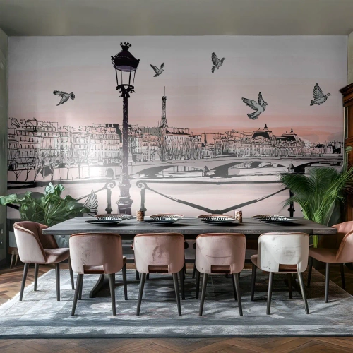 Fotótapéta Premium Sand - Párizs háztetői fölött - Építészet, Város, Párizs - 200x140 cm