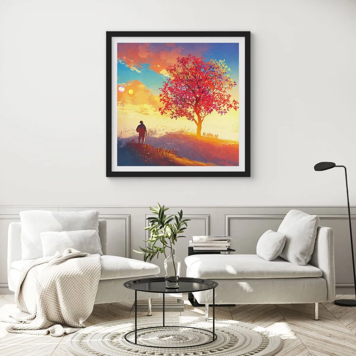 Poszter fehér keretben - Zarándok a célállomáson - 60x60 cm