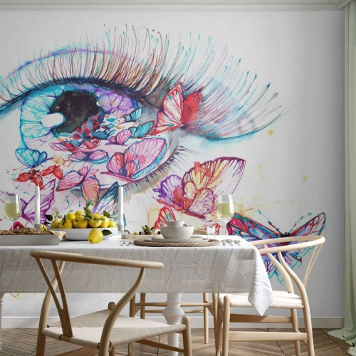 Fotótapéta Premium Sand - Mesebeli szemek varázsa - Női Szem, Pillangó, Absztrakció - 150x105 cm