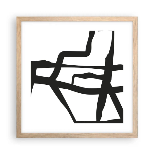 Poszter világos tölgy keretben - Fekete-fehér konstrukció - 40x40 cm