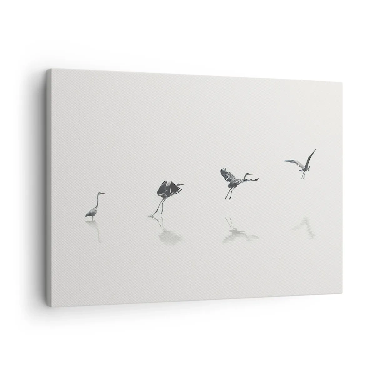 Vászonkép - Négy madár sziluett tükröződik a nyugodt vízben - 70x50cm - Négy egyszerű lépés - Modern fali dekoráció nappalihoz és hálószobához ARTTOR