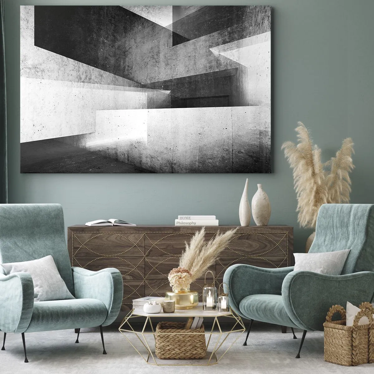 Vászonkép - Geometriai alakzatok monokróm kompozícióban - 70x50cm - A tér szerkezete - Modern fali dekoráció nappalihoz és hálószobához ARTTOR