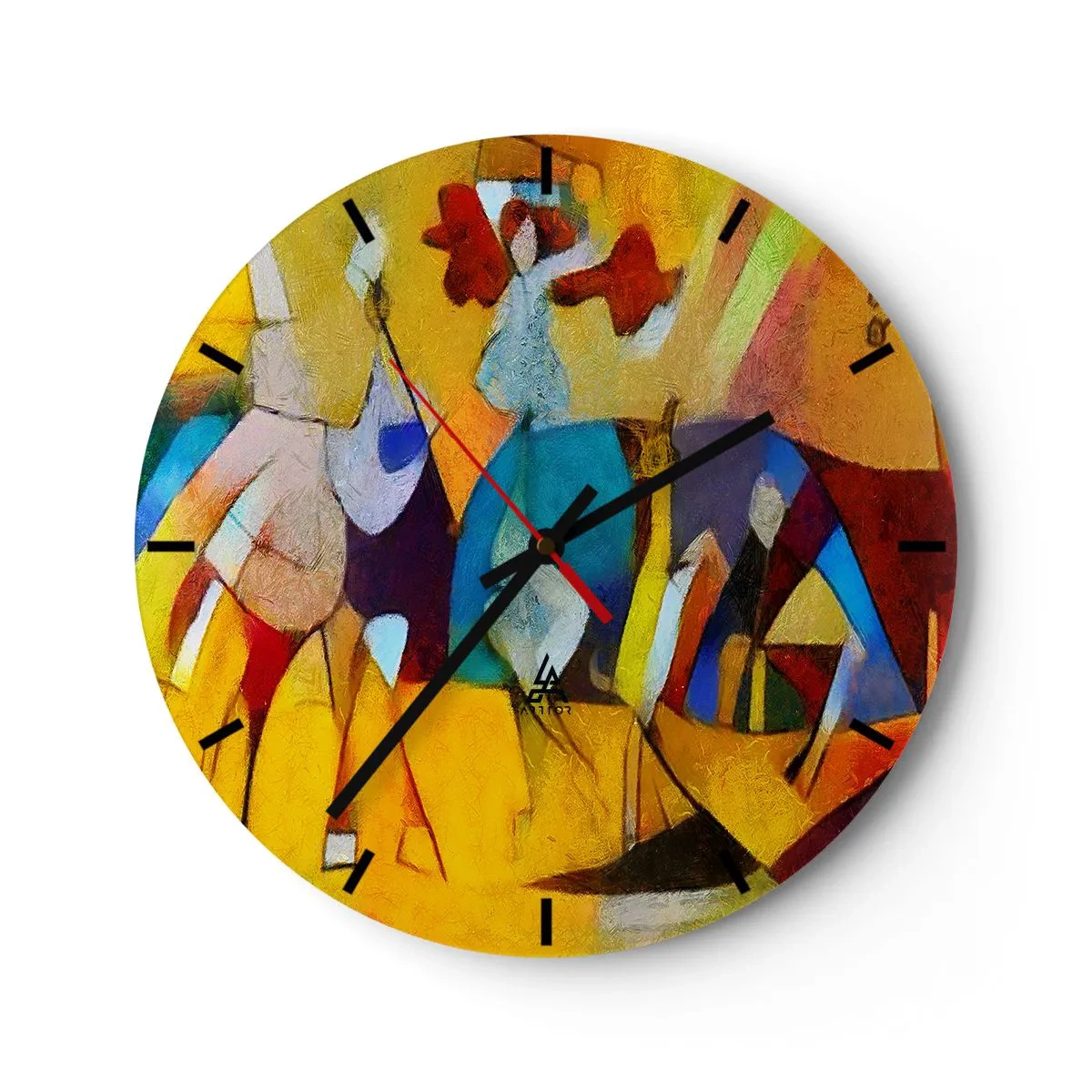 Falióra, Óra - Színes absztrakció emberi sziluettekkel és dinamikus színekkel - 30x30cm - Nap - élet - boldogság - Modern fali dekoráció nappalihoz, konyhához és hálószobához ARTTOR