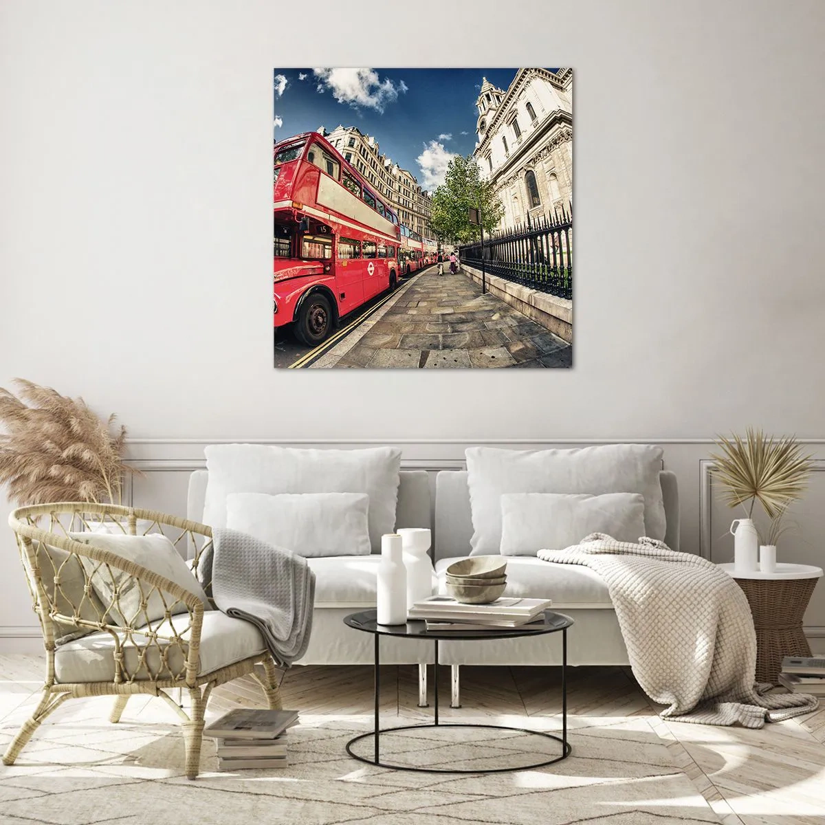 Üveg kép - Londoni utca szürke és piros színben - 50x50 cm