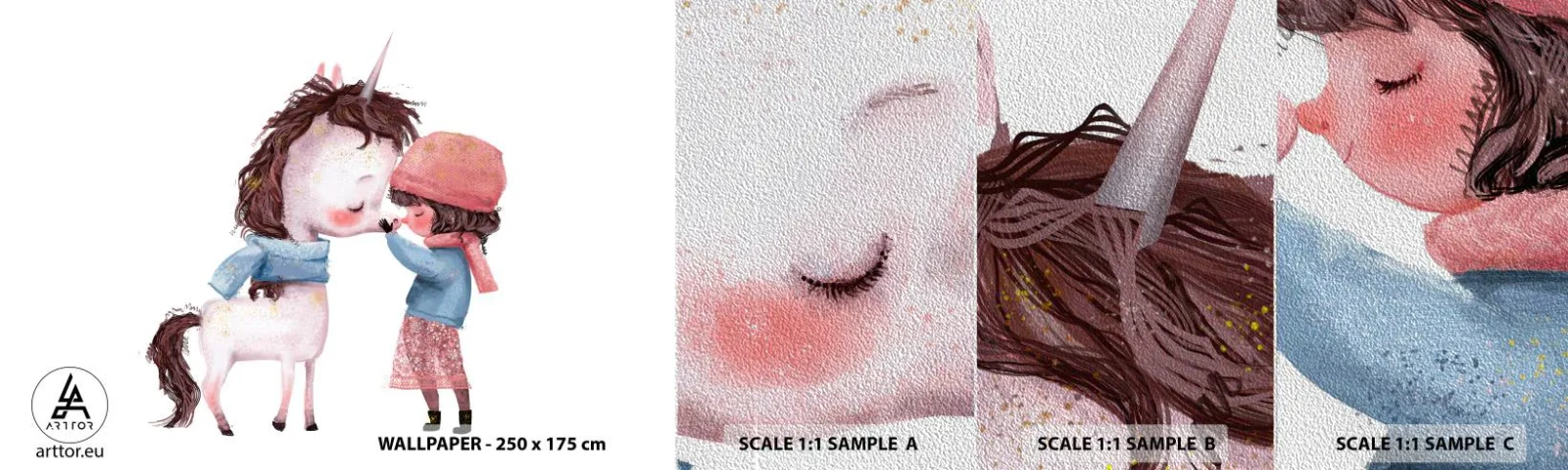 Fotótapéta Minta Premium Sand - Téli mese - Gyerekeknek, Egyszarvú, Lány - 100x30 cm