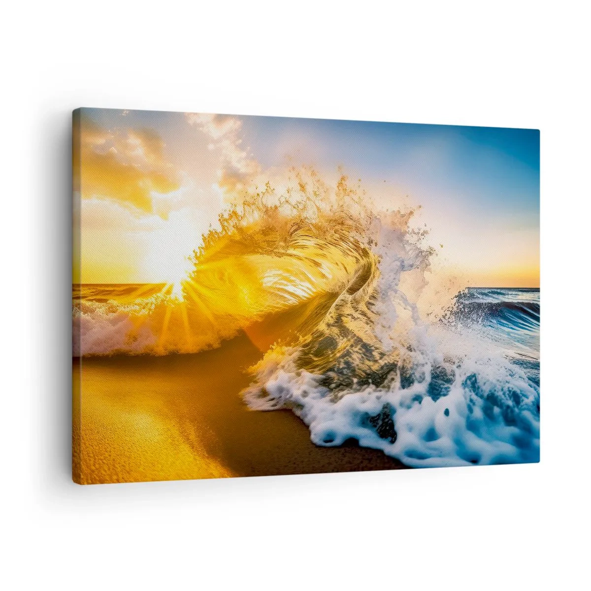 Vászonkép - Egy arany hullám a lenyugvó nap hátterében - 70x50cm - Játék a homokban - Modern fali dekoráció nappalihoz és hálószobához ARTTOR