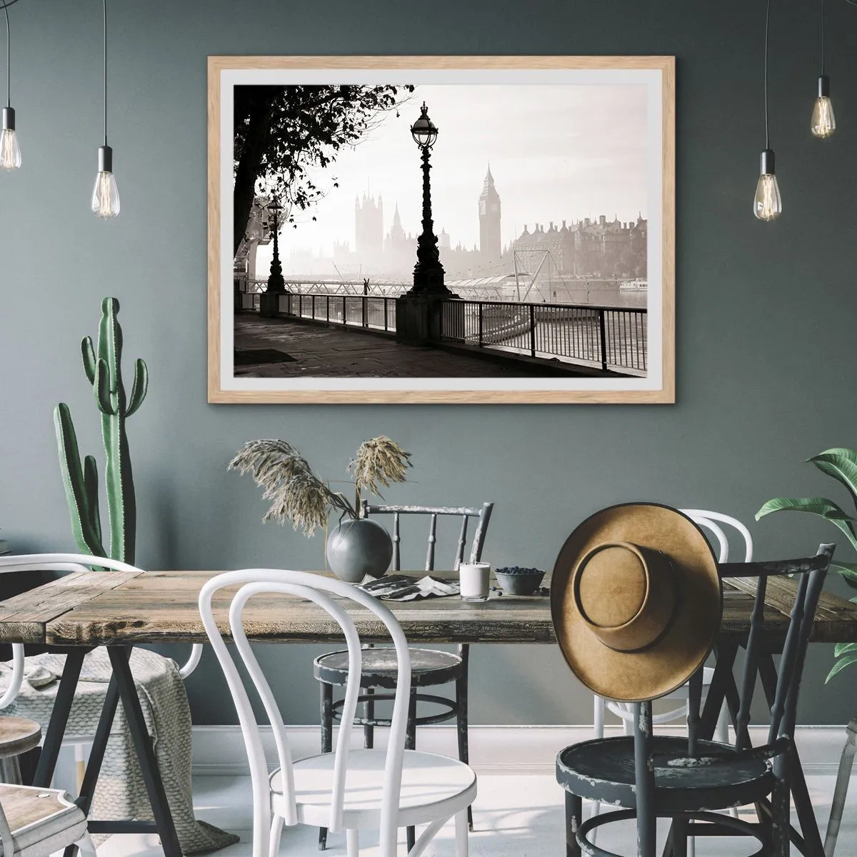 Poszter világos tölgy keretben - Londoni reggel - 100x70 cm