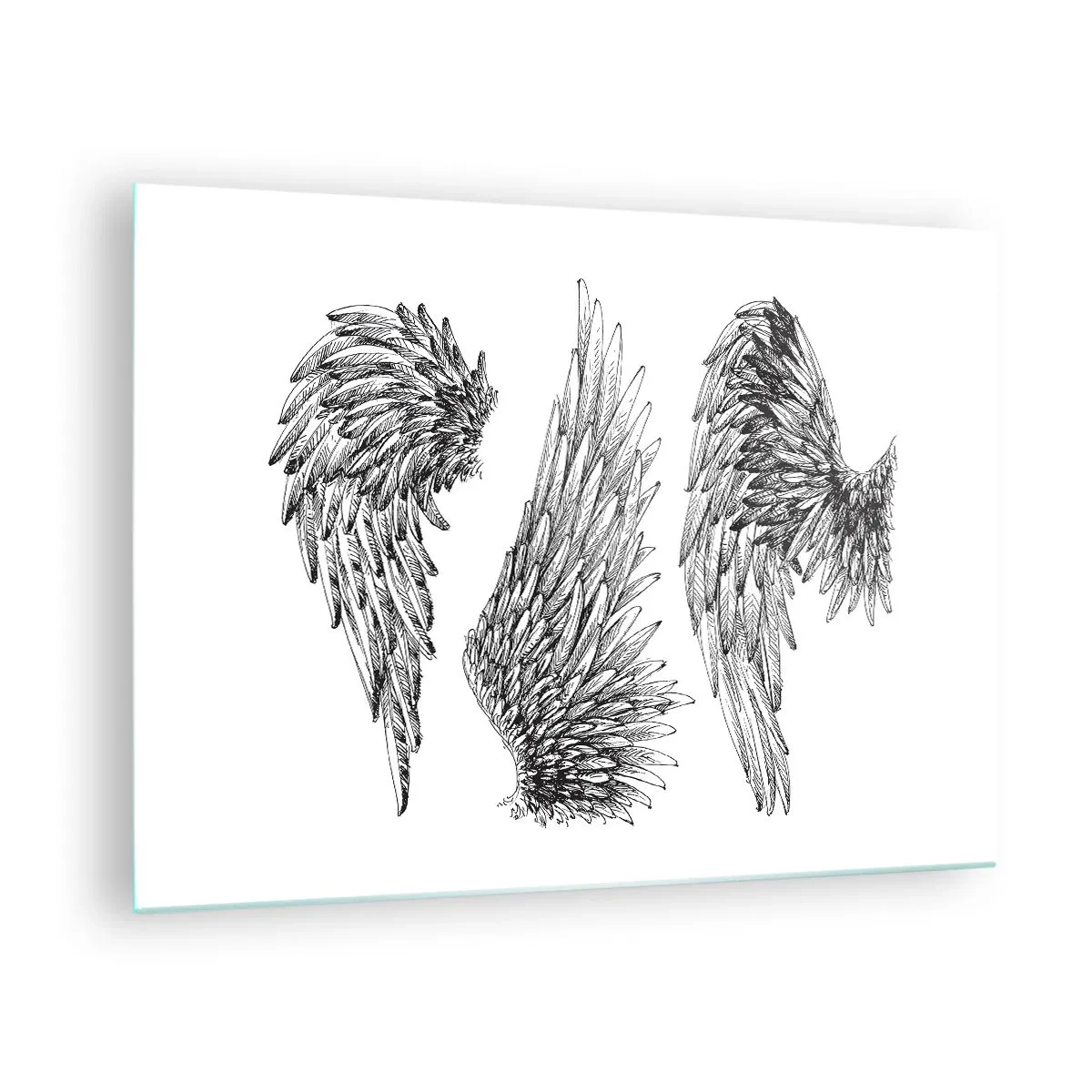 Üveg kép - Angyalszárnyak művészi fekete-fehér grafikában - 70x50cm - Te is lehetsz angyal - Modern fali dekoráció nappalihoz és hálószobához ARTTOR