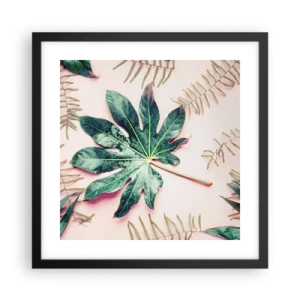 Poszter fehér keretben - A zöld tanulmánya a rózsaszín háttérben - 40x40 cm