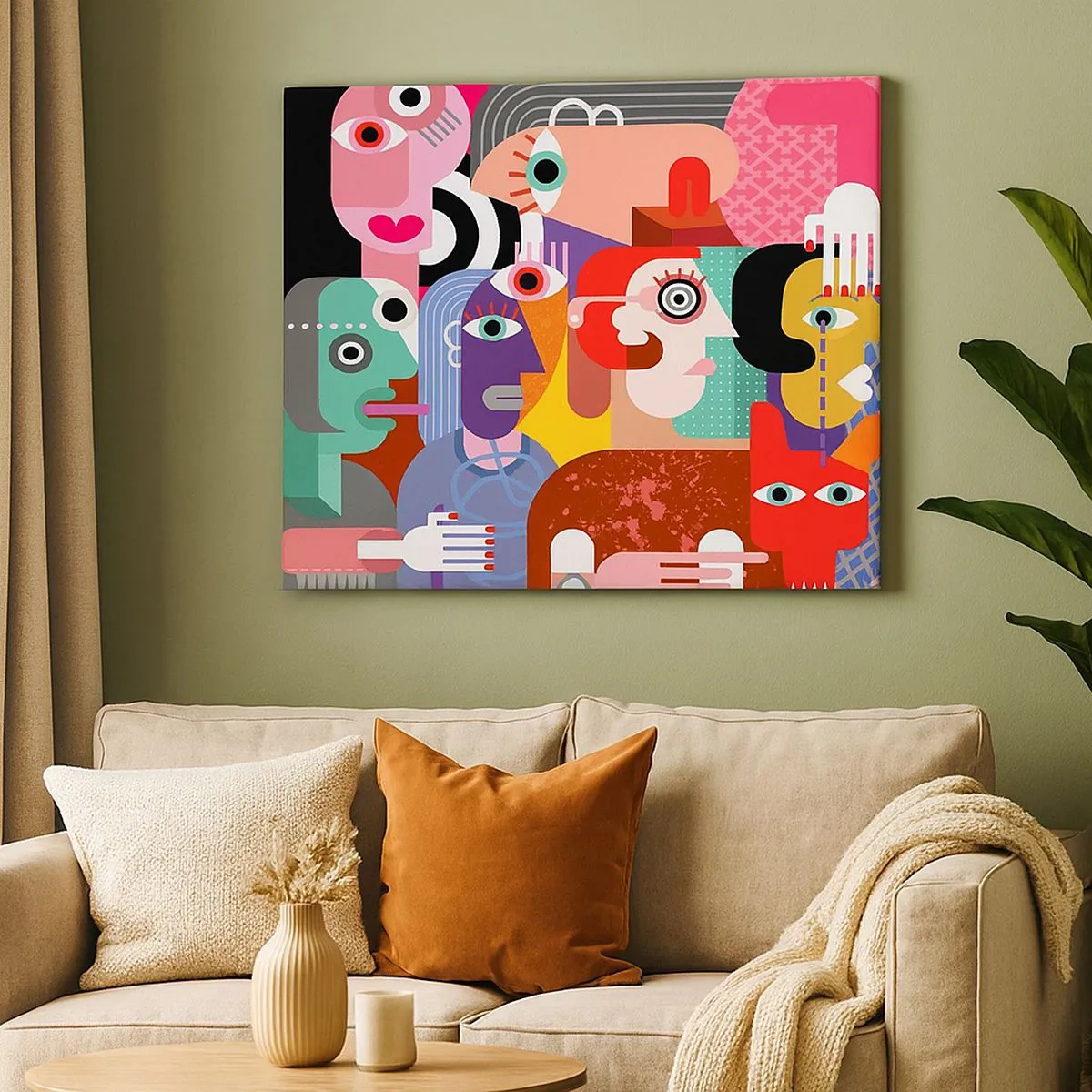 Vászonkép - Színes absztrakció geometrikus arcokkal - 70x50cm - Picassó úrtól vagyunk - Modern fali dekoráció nappalihoz és hálószobához ARTTOR