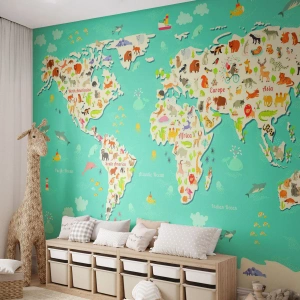 Fotótapéta Standard Eco - Szeretjük az egész világot - Világtérkép, Állatok, Gyerekeknek - 400x280 cm