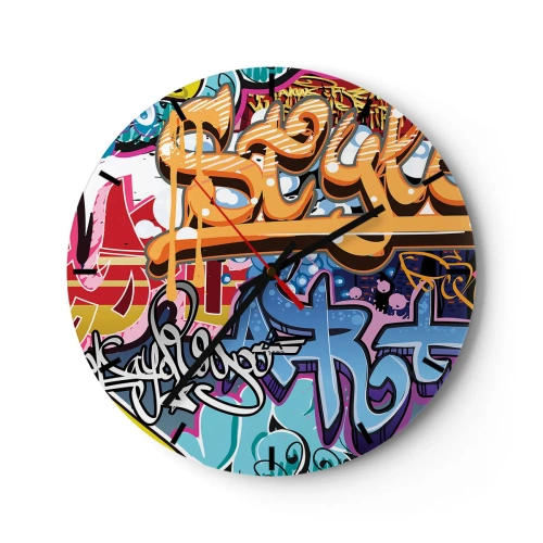 Falióra, Óra - Egy óra számlap élénk színű graffiti motívummal - 30x30cm - Falfestmények, falfestmények, falfestmények... - Modern fali dekoráció nappalihoz, konyhához és hálószobához ARTTOR