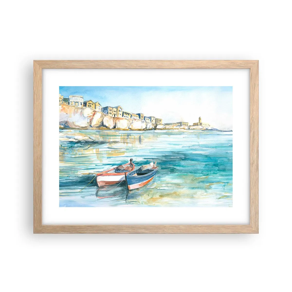 Poszter világos tölgy keretben - Tájkép azúrkéken - 40x30 cm