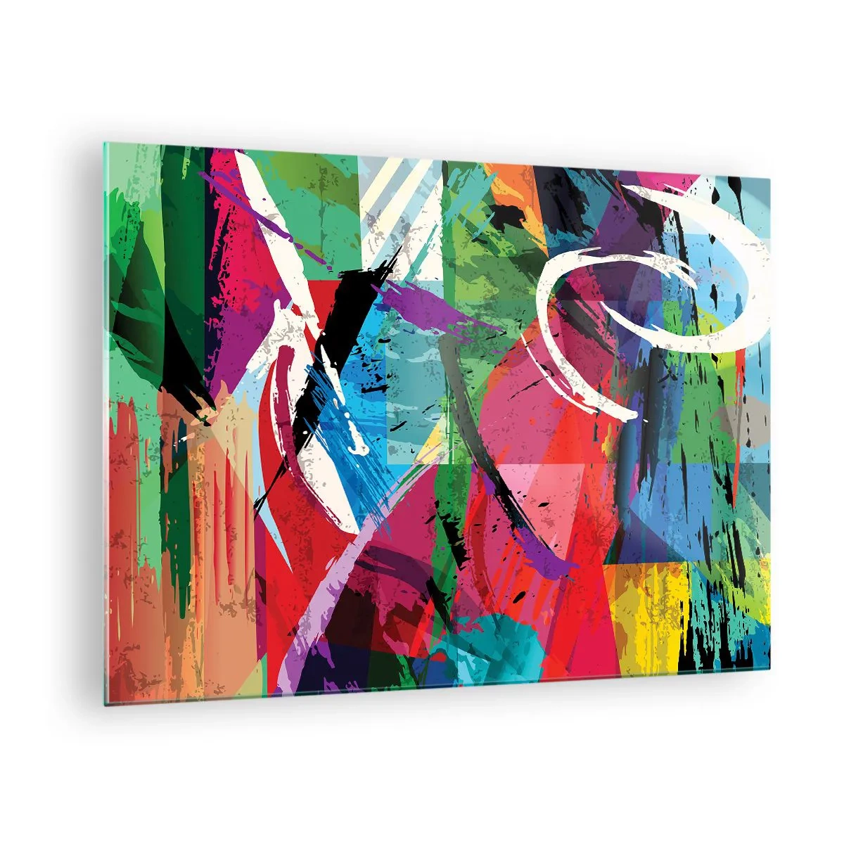 Üveg kép - Színes absztrakció dinamikus formákkal és textúrákkal - 70x50cm - Gyorsan, élénken és ugrálva - Modern fali dekoráció nappalihoz és hálószobához ARTTOR