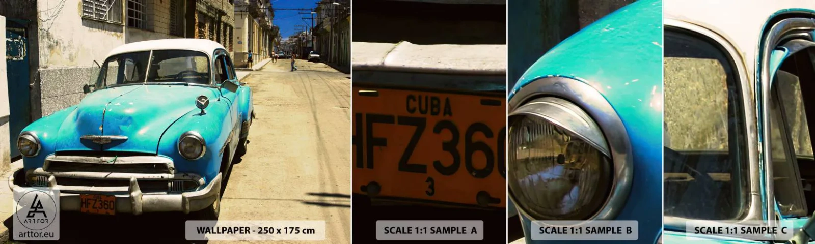 Fotótapéta Minta Öntapadós Deluxe Sticker - Evviva Cuba! - Autóipari, Autó, Kuba - 100x30 cm