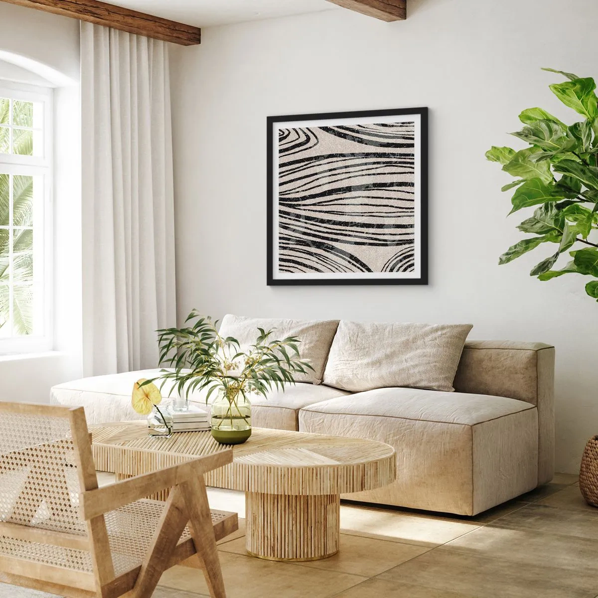 Poszter fehér keretben - Vonalak csobbanása - 50x50 cm