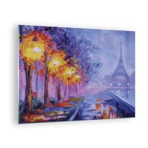 Üveg kép - Esti séta Párizsban az Eiffel-toronnyal - 70x50cm - Egy álomséta - Modern fali dekoráció nappalihoz és hálószobához ARTTOR