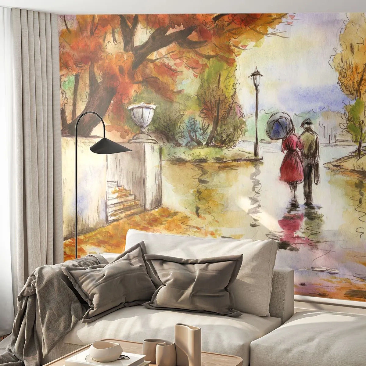 Fotótapéta Premium Canvas - Romantikus ősz a parkban - Város, Emberek, Szerelmes pár - 350x256 cm