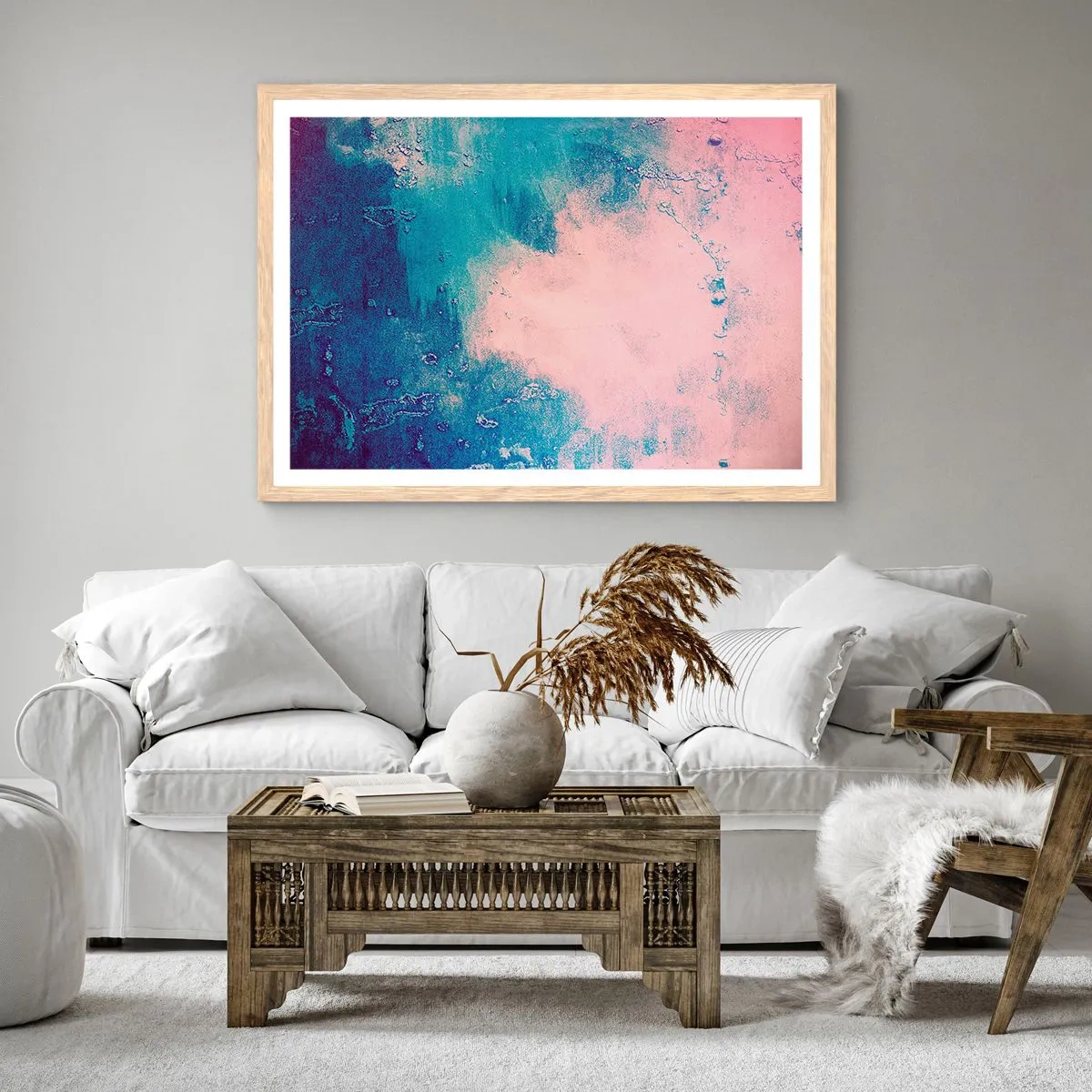 Poszter világos tölgy keretben - Kék ölelések - 70x50 cm