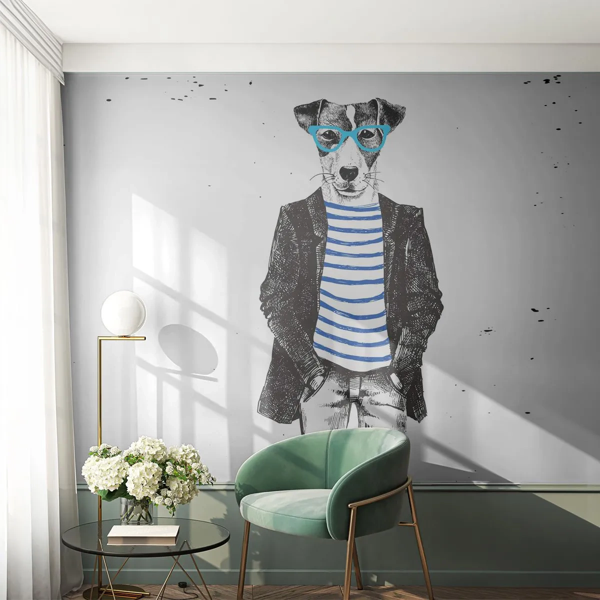 Fotótapéta Premium Canvas - Egy bozontos eb - Absztrakció, Férfi, Kutya - 450x315 cm