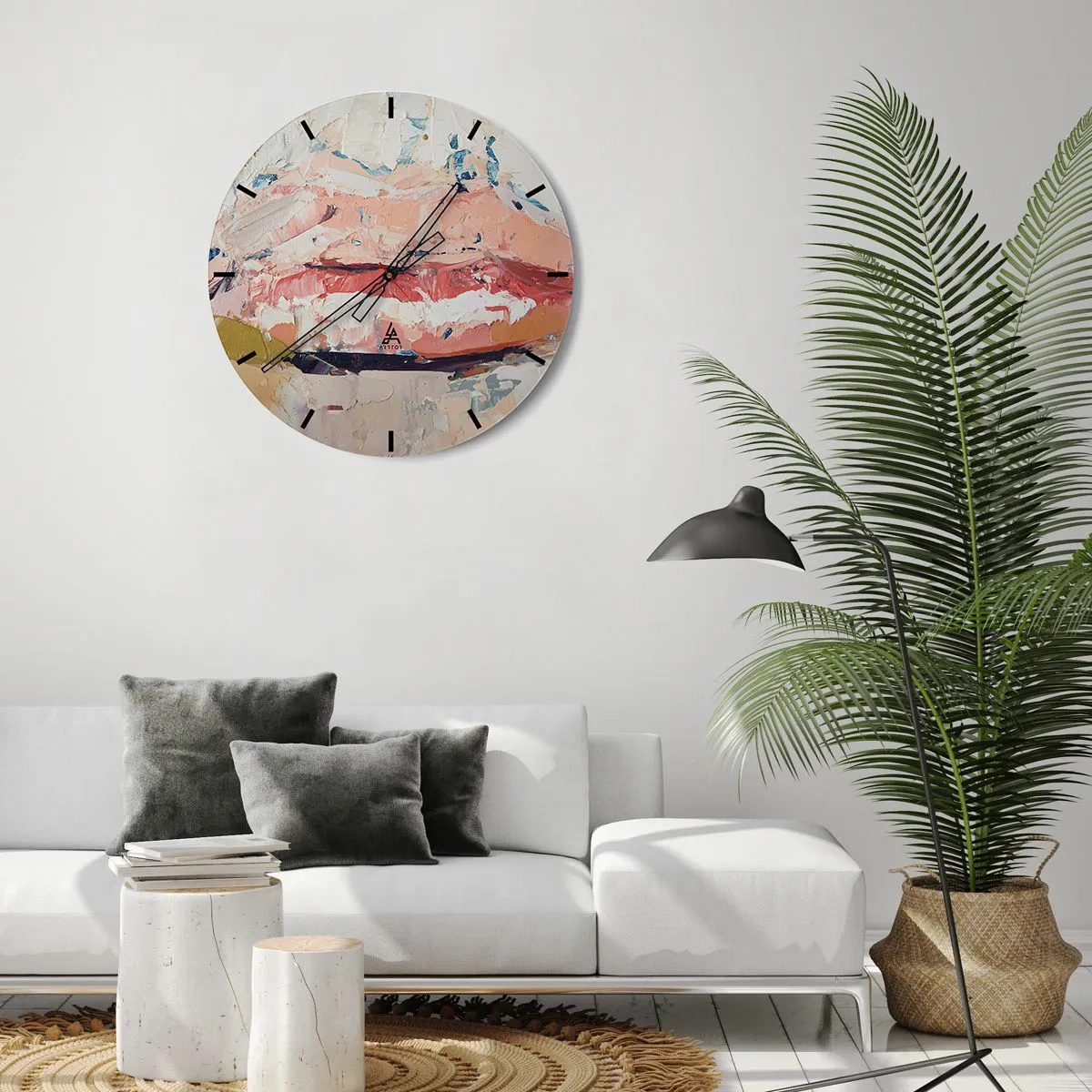 Falióra, Óra - Bézs és rózsaszín árnyalatú festékek absztrakt textúrája - 30x30cm - Felébreszti az érzékeket - Modern fali dekoráció nappalihoz, konyhához és hálószobához ARTTOR