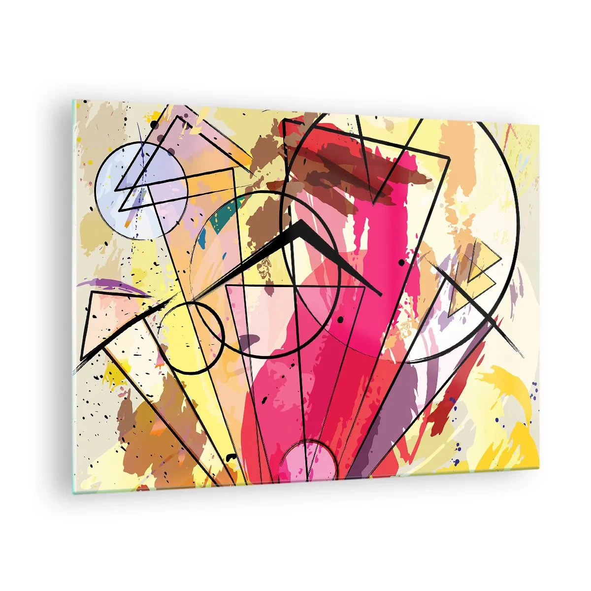 Üveg kép - Színes absztrakció geometrikus mintákkal és vonalakkal - 70x50cm - Robbanás - Modern fali dekoráció nappalihoz és hálószobához ARTTOR